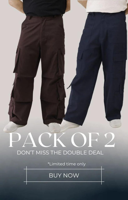 Pack of 2 UNISEX“Premium Cargo Pants – 6 Pocket comfort with extra storage