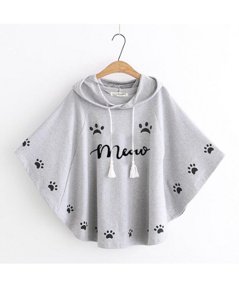 Round Style Meow Hooded Poncho For women  Double Fleece