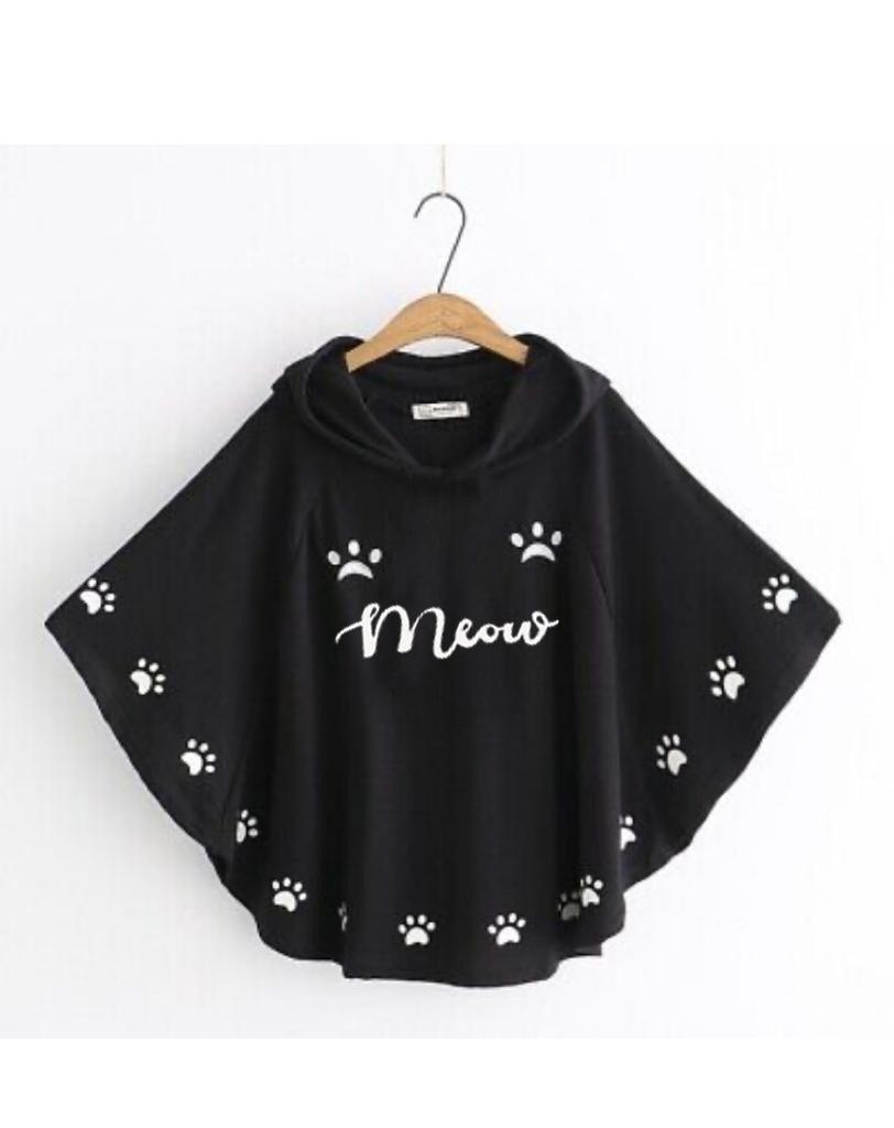 Round Style Meow Hooded Poncho For women  Double Fleece