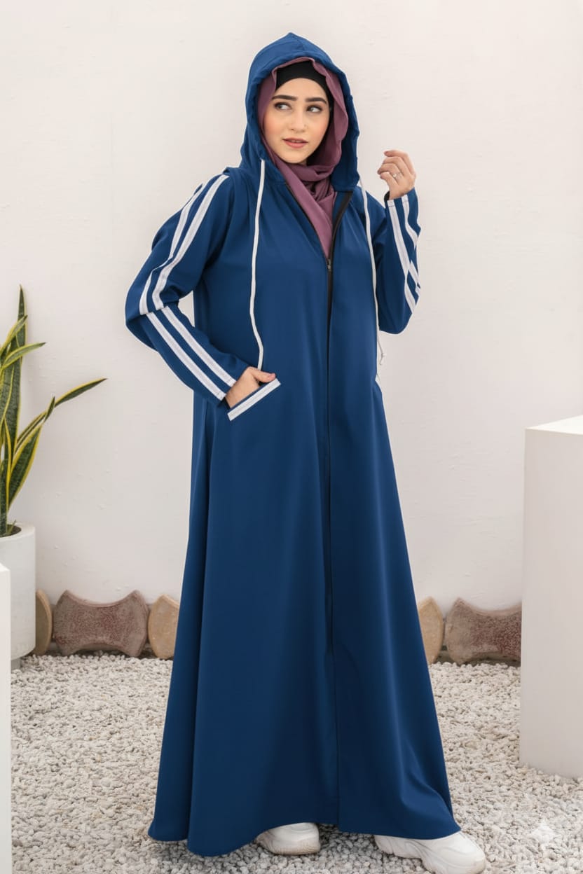 "Premium Women’s Hoodie Abaya – Double Fleece, Front Zipper"