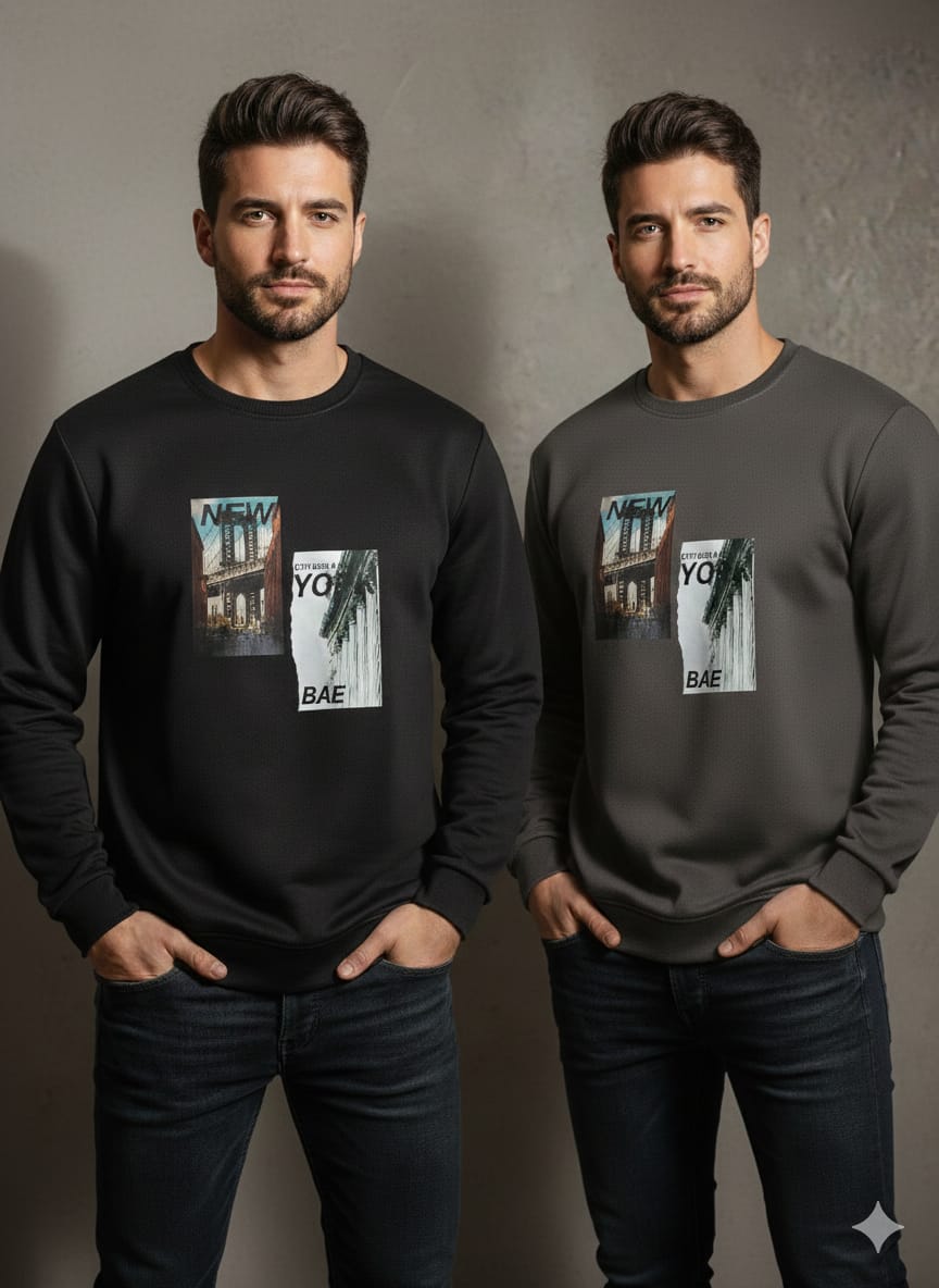 “New York DTF Printed Polyester Fleece Sweatshirt for Men – Ultra Soft,