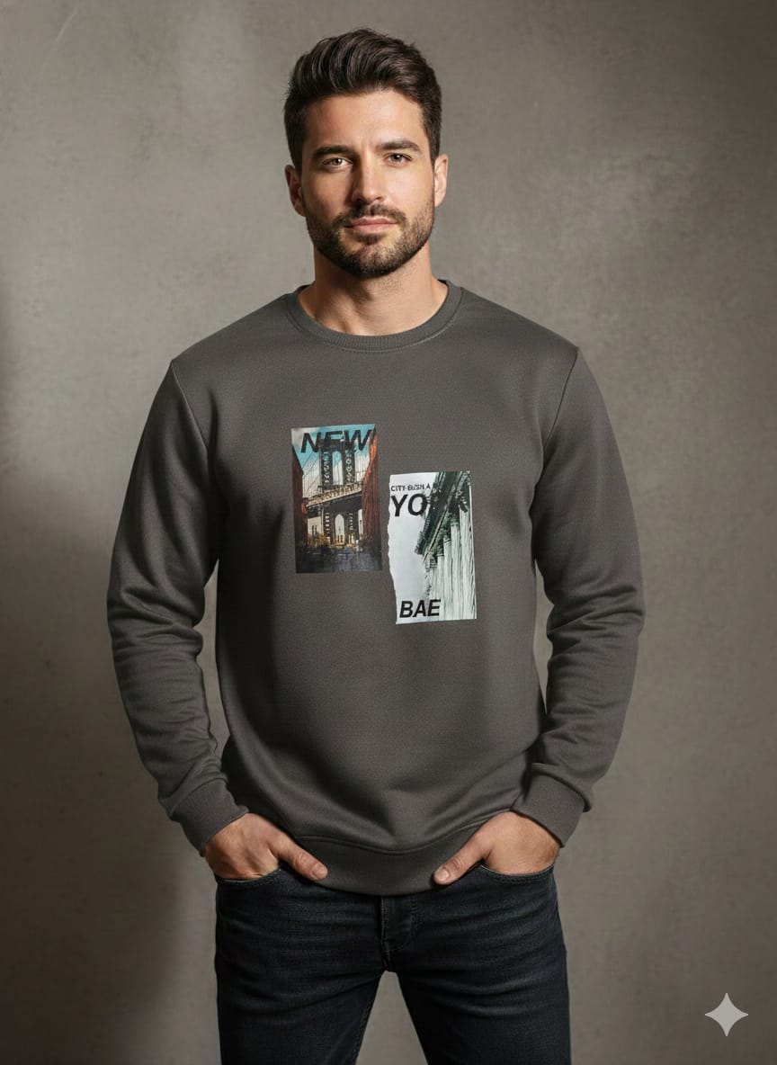 “New York DTF Printed Polyester Fleece Sweatshirt for Men – Ultra Soft,
