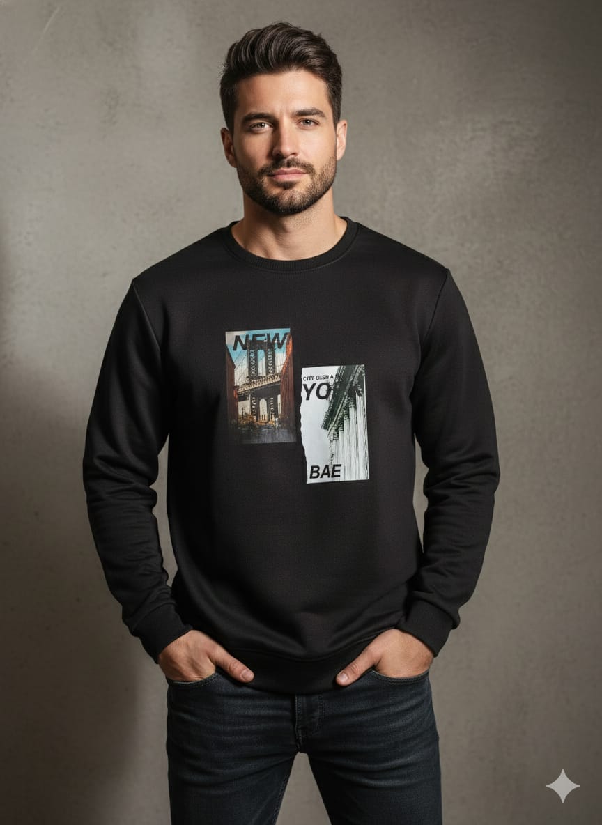 “New York DTF Printed Polyester Fleece Sweatshirt for Men – Ultra Soft,