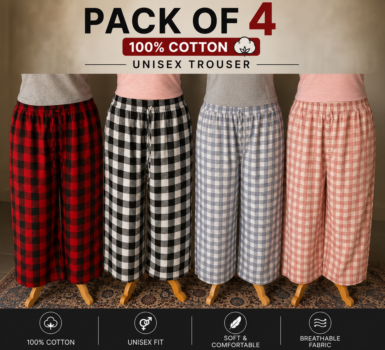 Premium 100% Cotton Checkered Unisex Trousers